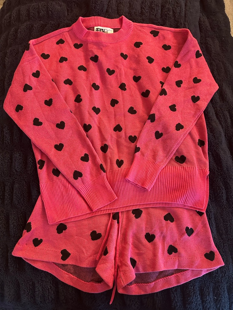 Beach Riot Callie Sweater And Balboa Shorts Set Hearts Nwt